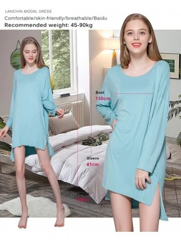 Nightgowns & Sleepshirts Women's Nightdresses Nightshirts Dressing Gown- Nightwear Pyjamas- Long Sleeves Lingerie - Blue - CJ...