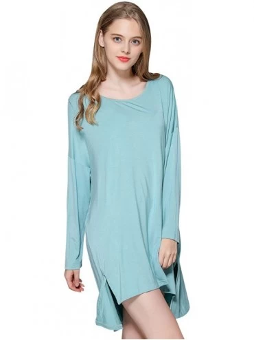 Nightgowns & Sleepshirts Women's Nightdresses Nightshirts Dressing Gown- Nightwear Pyjamas- Long Sleeves Lingerie - Blue - CJ...