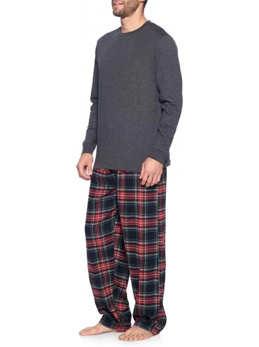 Sleep Sets Mens Flannel Long-Sleeve Top and Flannel Bottom Pajama Set - Black Stewart Plaid - C518DK3W97H $27.05