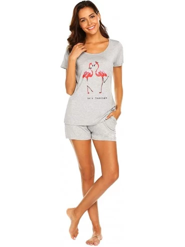 Sets Women's Shorts Pajama Set Short Sleeve Sleepwear Nightwear Pjs Grey XL - CX18LAWD9GY $20.24