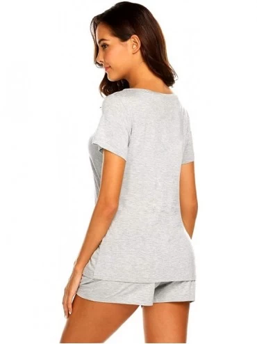 Sets Women's Shorts Pajama Set Short Sleeve Sleepwear Nightwear Pjs Grey XL - CX18LAWD9GY $20.24