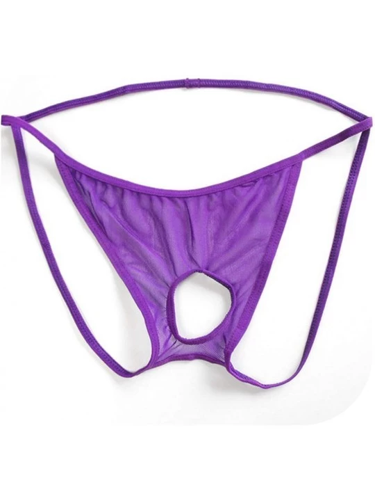 G-Strings & Thongs 2019 Hot Sexy Men Briefs Novelty Thongs G-Strings Hole Funny Underwear - Purple - CD198OT8ZU4 $28.62