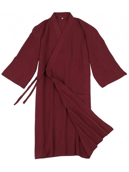 Robes Men's Yukata Cardigan Cotton Bathrobe Japanese Kimono Robe Pajama Gown - Red - CL18UQUEQ43 $32.71