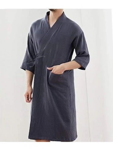 Robes Men's Yukata Cardigan Cotton Bathrobe Japanese Kimono Robe Pajama Gown - Red - CL18UQUEQ43 $32.71