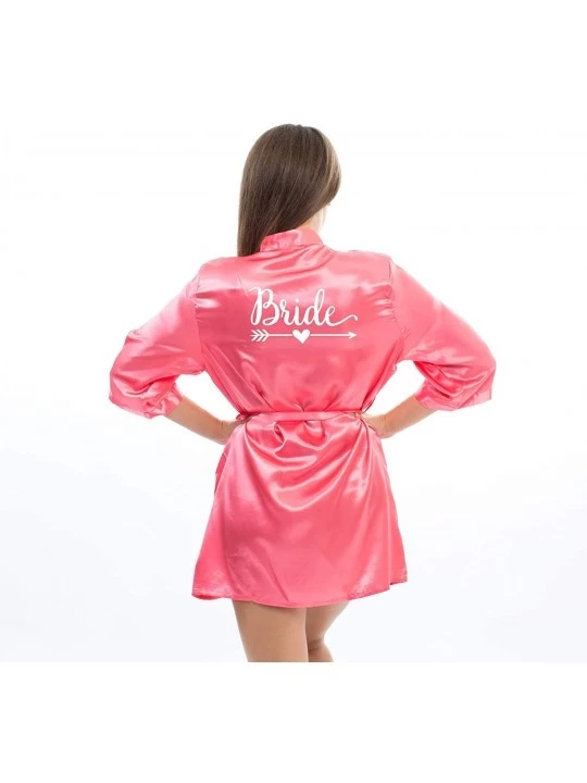 Robes Satin Robe for Bridesmaid Wedding Party with White Foil - Coral-bride - CJ1930E4KN0 $29.09