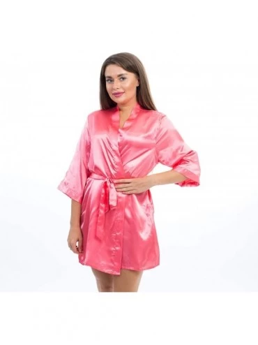 Robes Satin Robe for Bridesmaid Wedding Party with White Foil - Coral-bride - CJ1930E4KN0 $29.09