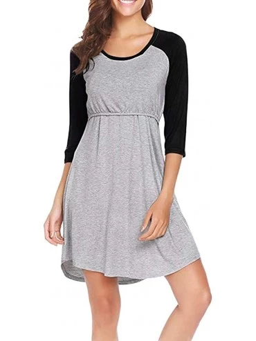 Tops PJ Women's Maternity Dress Nursing Nightgown Breastfeeding Nightshirt Sleepwear - Black - CX18I8QYRKE $18.20