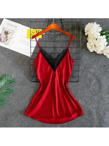 Bras New Women Lace Satin Silk Sleepwear V-Neck Lingerie Pajamas Nightdress Underwear - Red - C8197ZMWHL3 $16.08