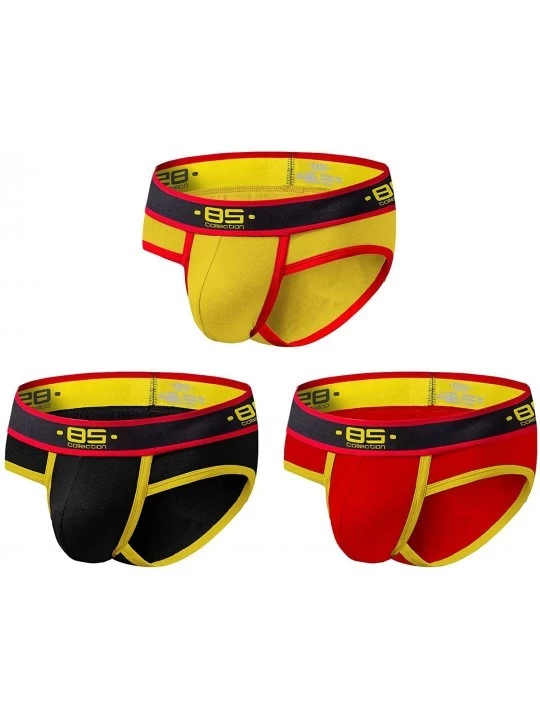 Briefs Men's 3 Pack Cotton Underwear Breathable Low Rise Big Pouch Briefs - Black-red-yellow - CO18Z92YO8U $17.85