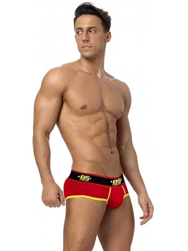 Briefs Men's 3 Pack Cotton Underwear Breathable Low Rise Big Pouch Briefs - Black-red-yellow - CO18Z92YO8U $17.85