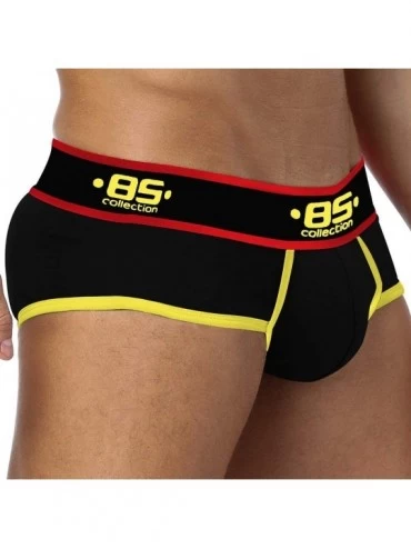 Briefs Men's 3 Pack Cotton Underwear Breathable Low Rise Big Pouch Briefs - Black-red-yellow - CO18Z92YO8U $17.85