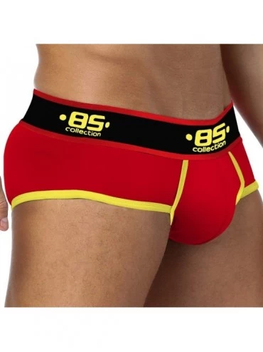 Briefs Men's 3 Pack Cotton Underwear Breathable Low Rise Big Pouch Briefs - Black-red-yellow - CO18Z92YO8U $17.85