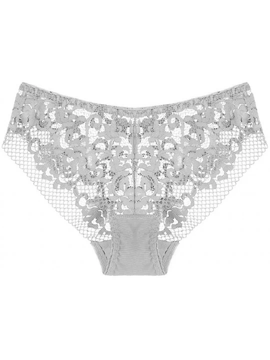 Panties Women's Openwork Lace Sexy Panties Mid-Rise Breathable Simple Panties Cotton Lining - Gray - CZ18Y0OE9MZ $35.96