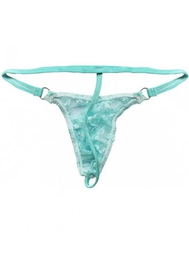 G-Strings & Thongs Men's Bikini Briefs Floral Lace Sexy G-String Thongs See Through Panties Unerwear - Blue - CO190O04RD0 $13.24