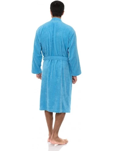 Robes Men's Robe- Turkish Cotton Terry Kimono Bathrobe - Alaskan Blue - CG18IL5ICOA $27.73