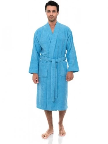 Robes Men's Robe- Turkish Cotton Terry Kimono Bathrobe - Alaskan Blue - CG18IL5ICOA $27.73