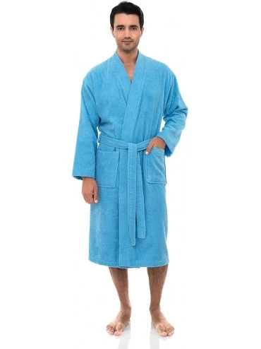 Robes Men's Robe- Turkish Cotton Terry Kimono Bathrobe - Alaskan Blue - CG18IL5ICOA $27.73