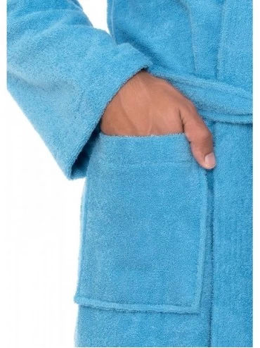 Robes Men's Robe- Turkish Cotton Terry Kimono Bathrobe - Alaskan Blue - CG18IL5ICOA $27.73