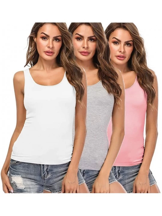 Camisoles & Tanks Camisoles for Women with Built in Bra-Basic Layering Tank Top Padded Bra Undershirt(S-3XL) - Pink-white-gre...