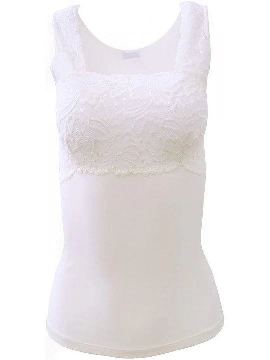 Camisoles & Tanks Luxury Modal Women's Lace-Trimmed Tank Top. Proudly Made in Italy. - Naturale (Off-white) - CV18THXTO8T $42.41