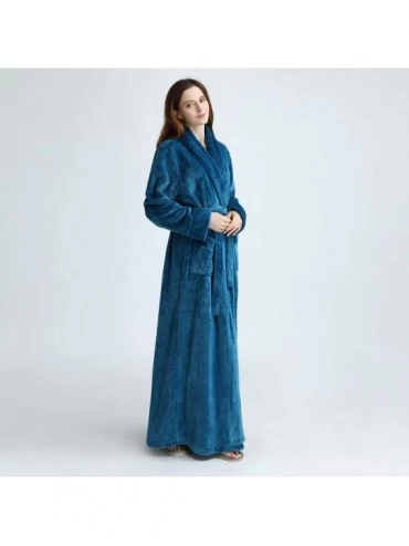 Robes Women's Solid Bathrobes Thicken Velvet Robe Gown Pajamas Sleepwear Pocket Waistband - Blue - CX18AI38ROI $26.79