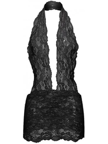 Tops Babydoll Sexy Lingerie Set for Women-Honeymoon Lace Teddy Lingerie Sexy Deep V Halter One Piece Bodysuit Nightdress - Bl...