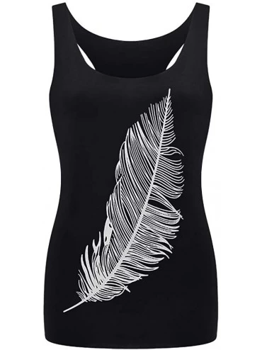 Camisoles & Tanks Tank Tops Women's Summer Feather Print Vest Fashion Ladies Top The L-Shaped Vest - Black - CG199HWNHW5 $15.43