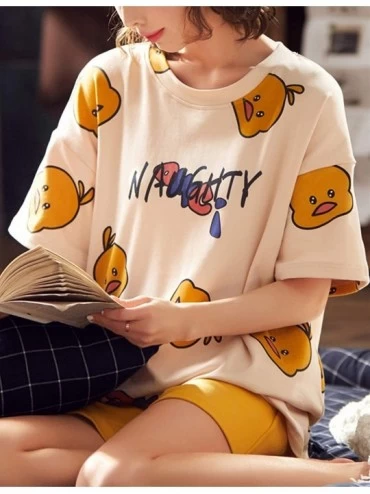 Sets Women's Cute Print Cotton PJ Sleepwear Two Piece Pajama Short Set Nightwear - Duck-sjk1805 - C9197LXUWTL $19.56