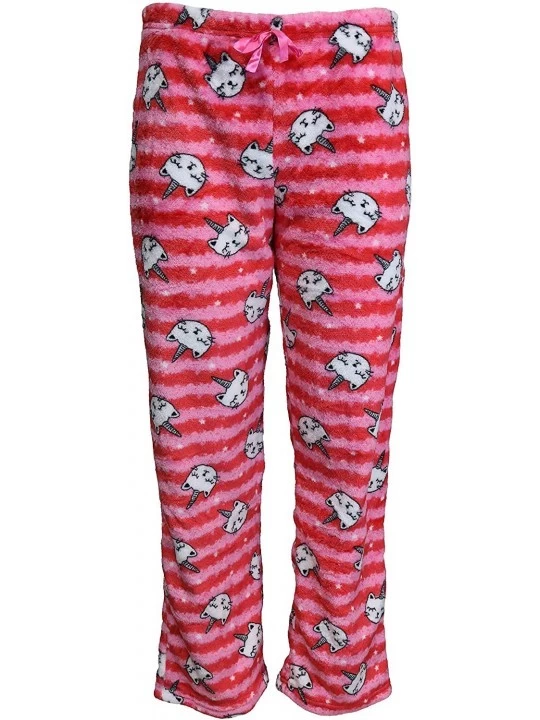 Bottoms Junior's Fuzzy Plush Pajama Pants - Pink Caticorn - C418Z9TQXUG $18.92