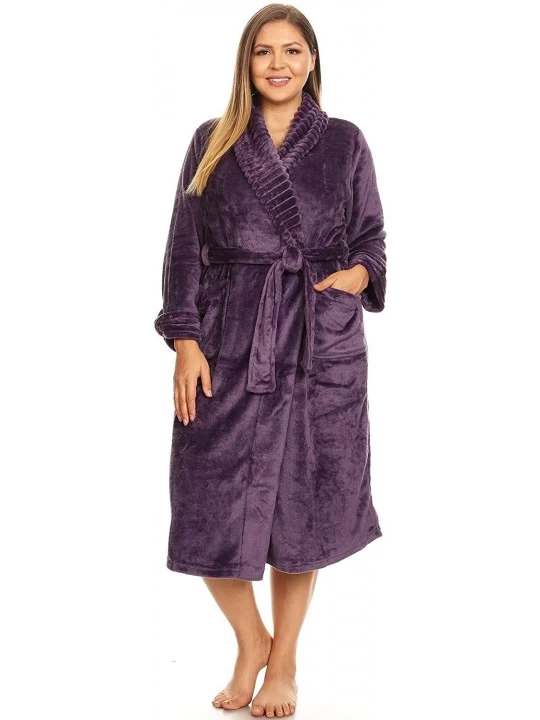 Robes Women's 099-04 Plus Size Super Soft Lounge Robe in Purple - 2XL/3XL - C818UZHHM02 $25.54