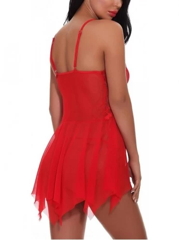 Baby Dolls & Chemises Christmas Dress Women Sexy Santa Lingerie Lace Trim Babydoll Red Chemise - 4-red - CX18YOYX8ND $17.64