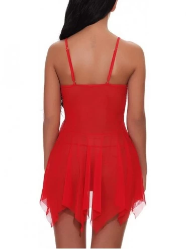 Baby Dolls & Chemises Christmas Dress Women Sexy Santa Lingerie Lace Trim Babydoll Red Chemise - 4-red - CX18YOYX8ND $17.64