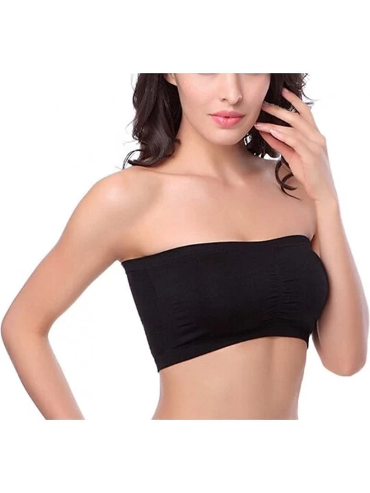 Bras Bra Tube Top Bandeau Style Removable Padding Bra Seamless Stretch - Black - C111A1C236R $12.03