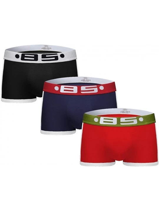 Boxer Briefs Men's Cotton Boxer Briefs Underwear Breathable Stretch Trunks 3 Pack - Black/Navy/Red - CR18ZE7RKWU $13.46