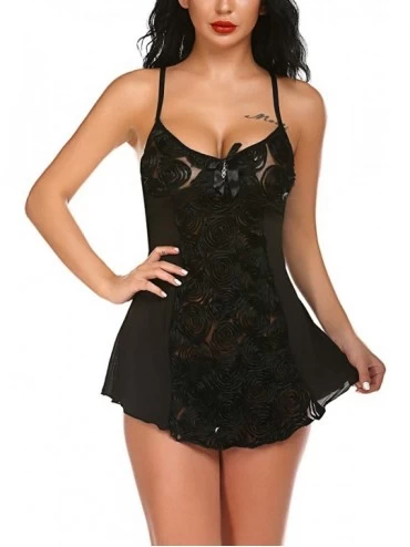 Nightgowns & Sleepshirts Womens Push Up Lingerie Full Slip Babydoll Mesh Nighty Sleepwear Chemise - 7263-black - C7192I7OQX8 ...