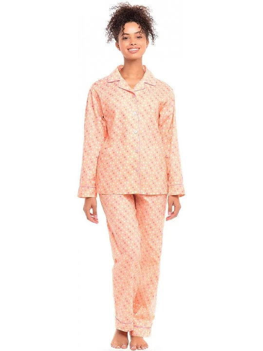 Sets Women's Lightweight Button Down Pajama Set- Long Cotton Pjs - Pink and White Polka Dot With Pink Piping - C612LV2D397 $3...