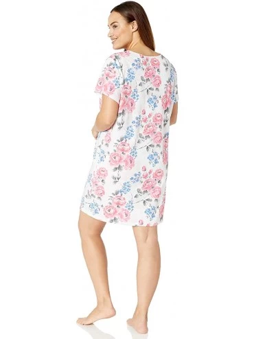 Sets Women's Pajama Short Sleeve Pj Sleepdress - Floral Pink Purple/Grey/White - C9182EI9T5Q $44.01