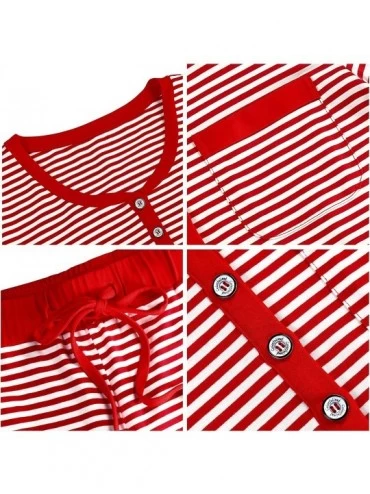 Sets Womens Cotton Pajama Set Christmas Striped Henley Pjs Fitted Pants - Cotton-red - CL18X08A99Q $30.31