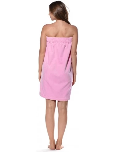 Robes Lightweight Knee Length Spa/Bath Waffle Terry Velour Body Wrap with Adjustable Touch Fastener - Pink - CD192CIWLXO $23.23