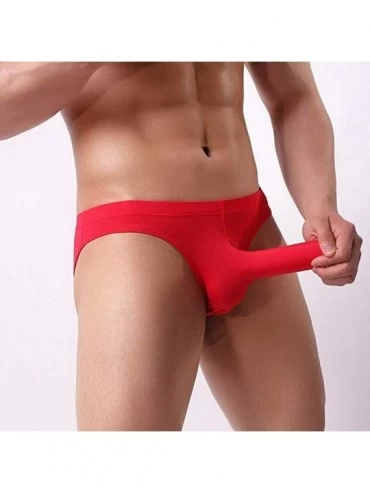 Briefs Men's Elephant Nose Briefs Underwear Breathable Ice Silk Underpants - Blk+blu+red+wht - CT192M64RZU $25.66