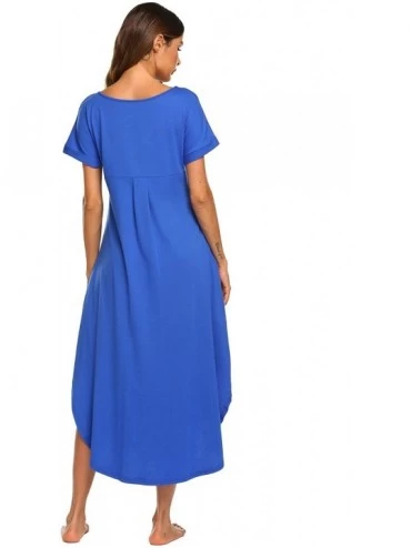 Nightgowns & Sleepshirts Sleepwear Women's Casual V Neck Nightshirt Short Sleeve Long Nightgown - Snorkel Blue - CT18NG80D07 ...