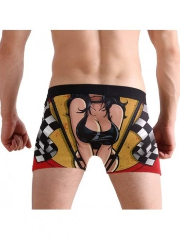 Boxer Briefs Mens No Ride-up Underwear Smiling Guinea Pig Boxer Briefs - Racing Pinup Holding Checkered Flags of Sexy Girl - ...