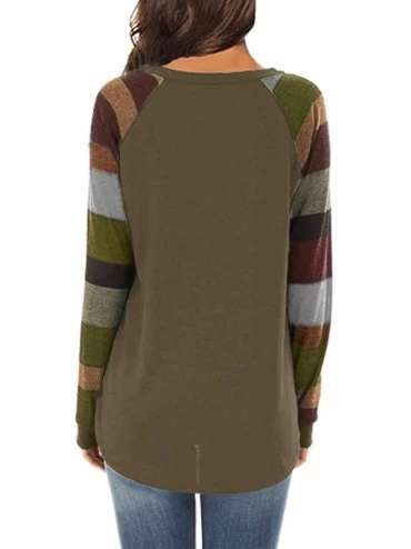 Accessories Women's Striped T-Shirt Casual Stitching Multi-Color Pocket Loose Shirt Sweatshirt Shirt - Brown - C818NN2468L $1...