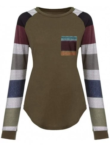 Accessories Women's Striped T-Shirt Casual Stitching Multi-Color Pocket Loose Shirt Sweatshirt Shirt - Brown - C818NN2468L $1...