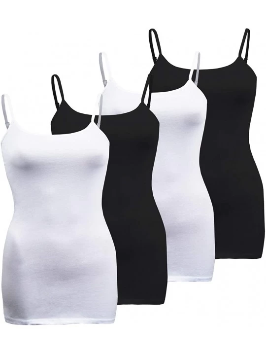 Camisoles & Tanks Womens Plus Size Classic Basic Solid Cami with Adjustable Spaghetti Straps Tank Top 4Pack 1XL~3XL - White/B...