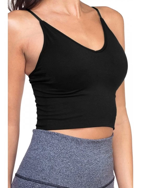 Shapewear Women's Core Compression Crop Bra Top with Removable Pad - 70_black - CT18SDAQRMZ $16.46