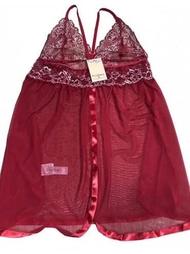 Baby Dolls & Chemises Women Plus Size Lingerie Set Lace Babydoll Sleepwear Nightgown - Merlot - C618THD56LD $10.69