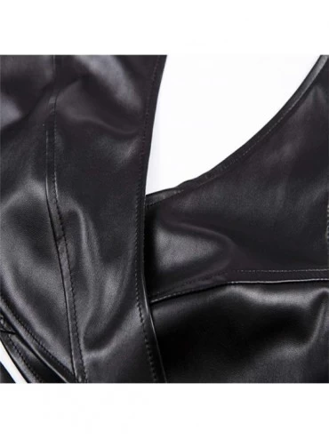 Camisoles & Tanks Women's PU Leather Strappy Wrap Around Halter Crop Top Rave Bandeau Vest Bra - Black - CE18RGL6EYY $19.34