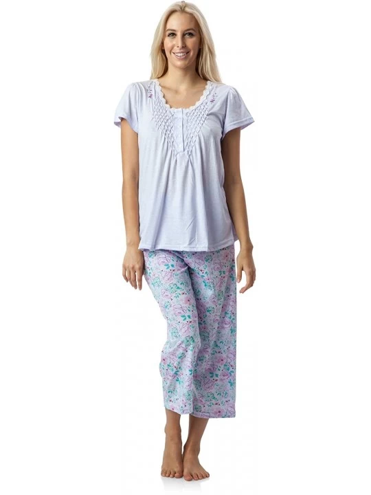 Sets Women's Short Sleeve Capri Pajama Set - Flower/Purple - CQ12K9W5F1J $24.16