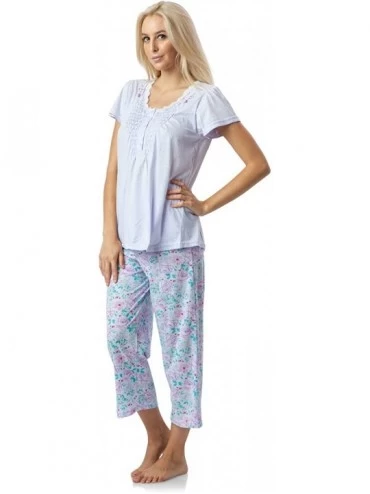 Sets Women's Short Sleeve Capri Pajama Set - Flower/Purple - CQ12K9W5F1J $24.16